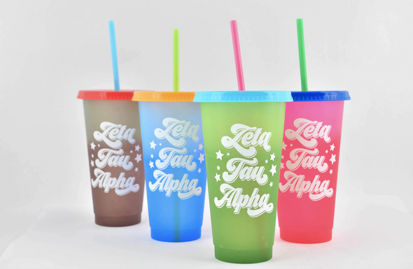 Zeta Tau Alpha ZTA Sorority Set of 4 Color Changing Cups