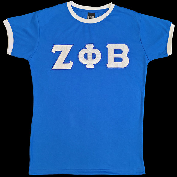 Zeta Phi Beta Sorority Ringer T-shirt- Satin Letters-Blue