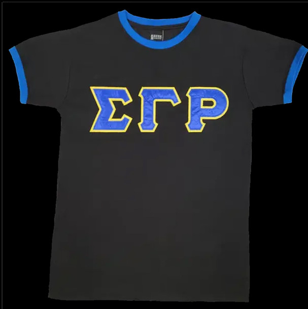 Sigma Gamma Rho Sorority Ringer T-shirt- Satin Letters-Black