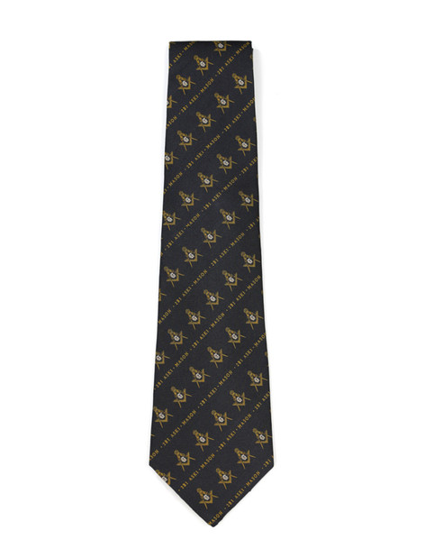 Mason Masonic Necktie- Square and Compass-Black/Gold