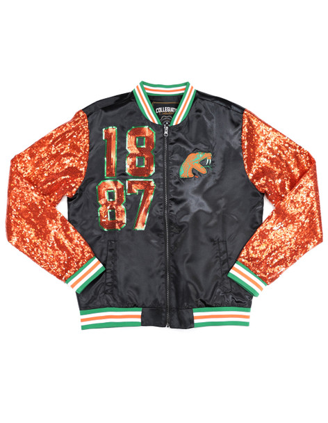 Florida A&M University FAMU Satin Sequin Jacket- Orange/Black