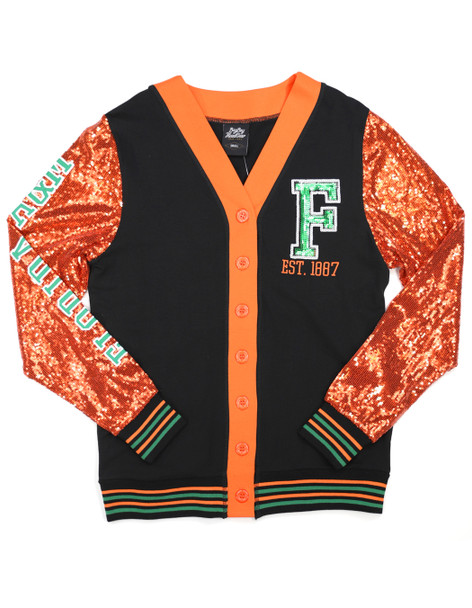 Florida A&M University FAMU Sequin Cardigan- Women’s- Black/Orange