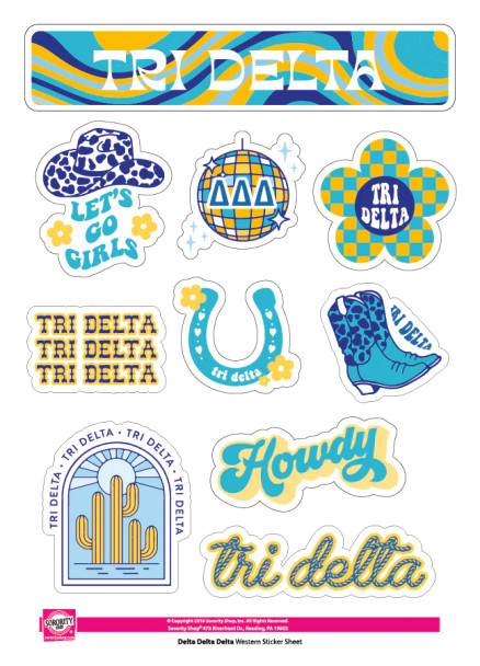 Delta Delta Delta Tri-Delta Sorority Stickers- Western Disco 