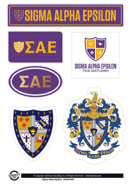 Sigma Alpha Epsilon SAE Fraternity Sticker Sheet