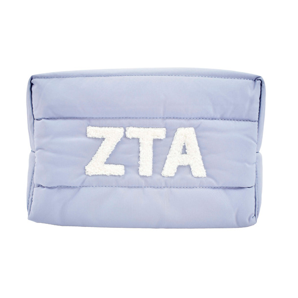 Zeta Tau Alpha ZTA Sorority Makeup Bag- Puffer Style with Sorority Letters