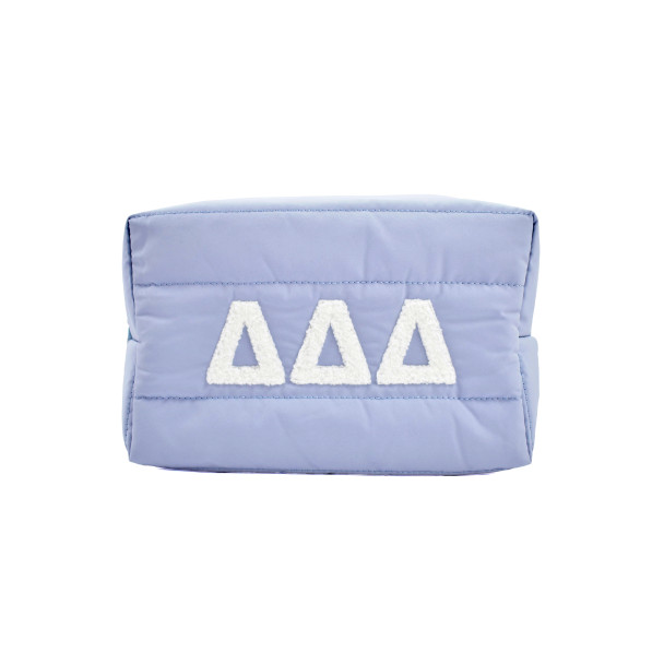 Delta Delta Delta Tri-Delta Sorority Makeup Bag- Puffer Style with Sorority Letters