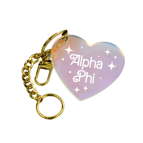 Alpha Phi Sorority Iridescent Heart Keychain