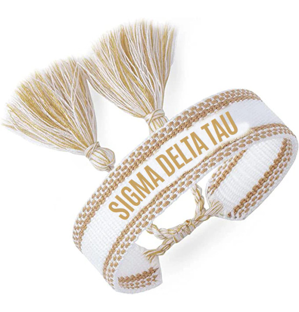 Sigma Delta Tau Sorority Woven Bracelet- White/Gold 