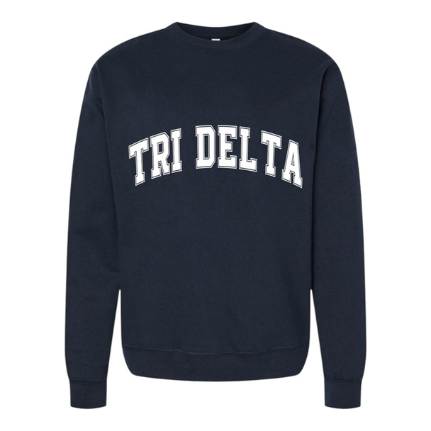 Delta Delta Delta Tri-Delta Sorority Sweatshirt Crewneck Varsity Letter Design-Navy Blue