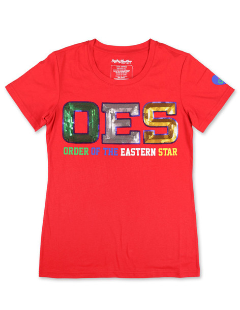 Order of the Eastern Star OES Short Sleeve Shirt- Sequin Patch-Red