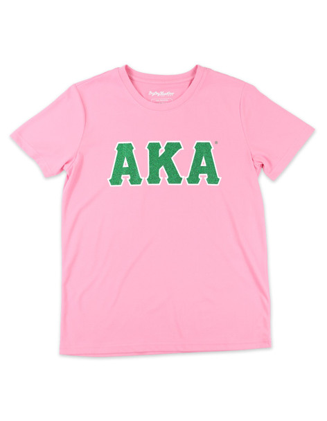 Alpha Kappa Alpha AKA Sorority Dri-Fit Shirt-Glitter Three Greek Letters-Pink