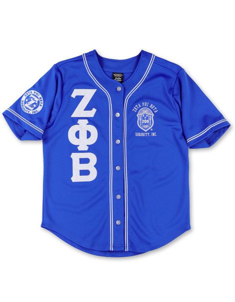 Zeta Phi Beta Sorority Baseball Jersey- Button Up-Blue-Front