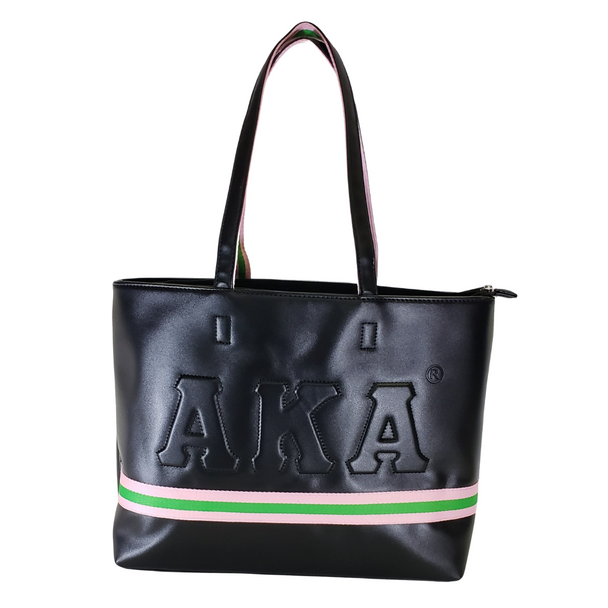 Alpha Kappa Alpha AKA Sorority Embossed Tote Bag- Black
