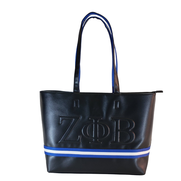 Zeta Phi Beta Sorority Embossed Tote Bag- Black