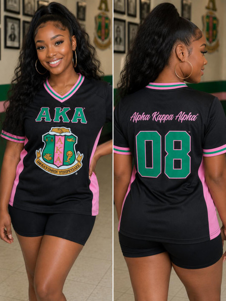 Alpha Kappa Alpha AKA Sorority Football Jersey-Black
