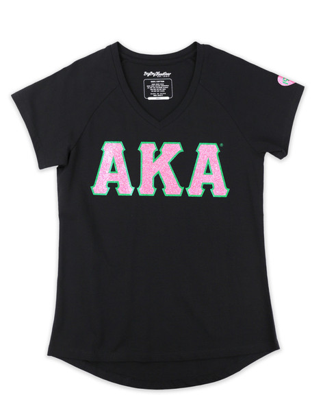 Alpha Kappa Alpha AKA Sorority Dri-Fit Shirt- Heart-Three Greek Letters-Black