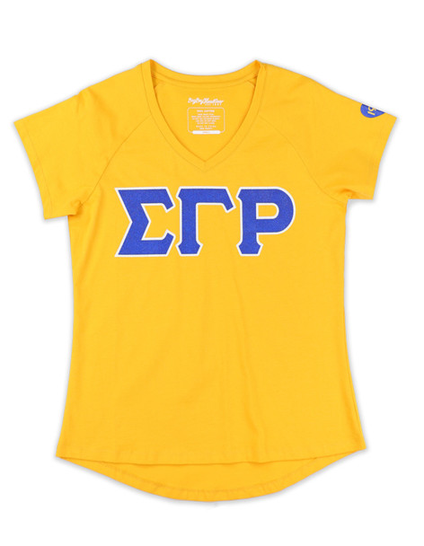Sigma Gamma Rho Sorority Dri-Fit Shirt- Heart-Three Greek Letters-Yellow