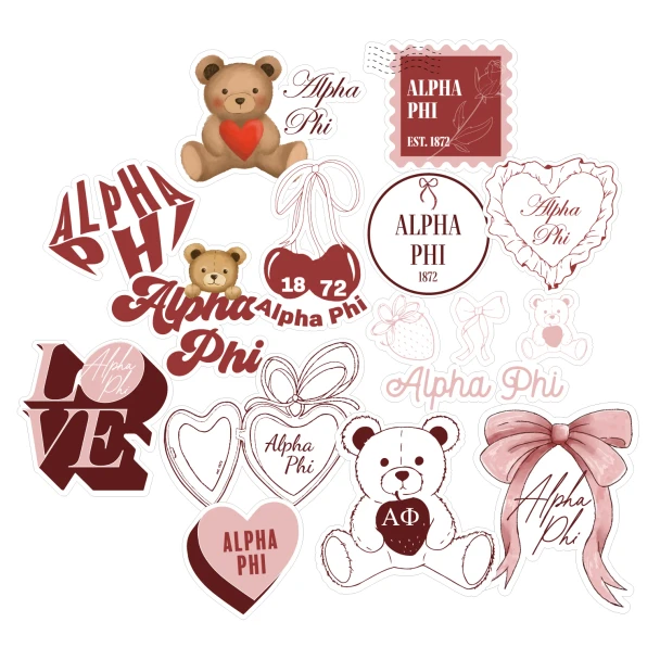 Alpha Phi Sorority Stickers- Teddy Bears and Sisterhood Love