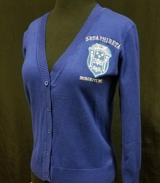 Zeta Phi Beta Sorority Button Up Cardigan- Blue 