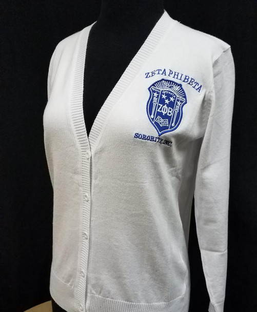 Zeta Phi Beta Sorority Button Up Cardigan- White