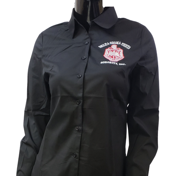 Delta Sigma Theta Sorority Button Down Collar Shirt-Black