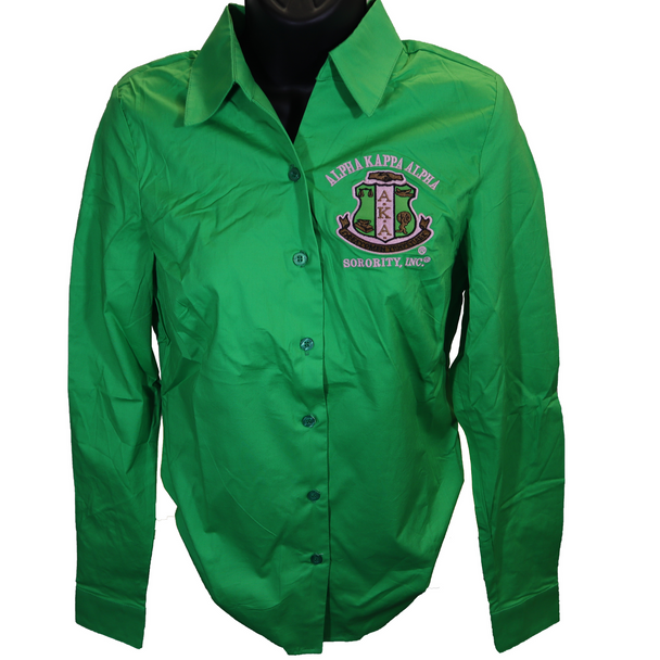 Alpha Kappa Alpha AKA Sorority Button Down Collar Shirt-Green