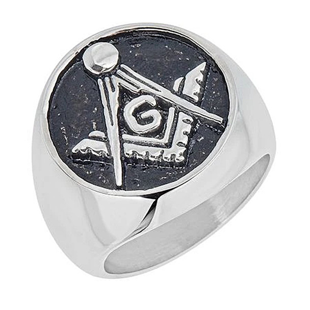Mason Masonic Stainless Steel Ring-Symbol- Black Background 
