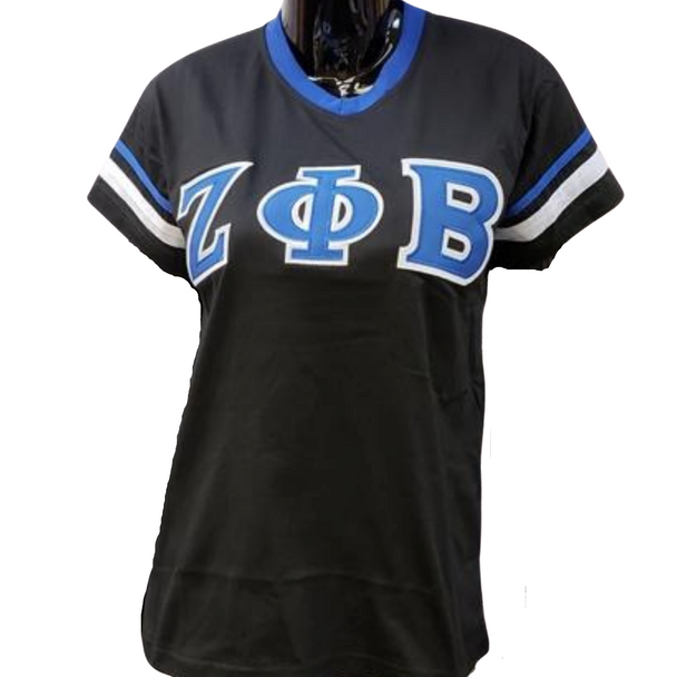 Zeta Phi Beta Sorority V-Neck with Stripes- Black 