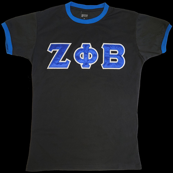 Zeta Phi Beta Sorority Ringer T-shirt- Satin Letters-Black