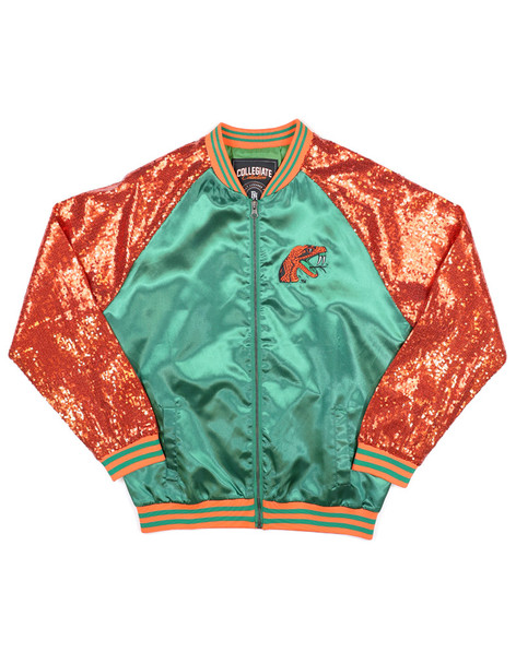Florida A&M University FAMU Satin Sequin Jacket- Orange/Green