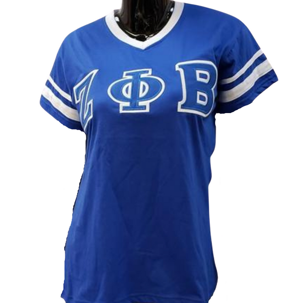 Zeta Phi Beta Sorority V-Neck with Stripes- Blue