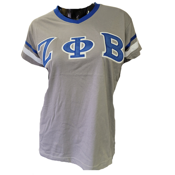 Zeta Phi Beta Sorority V-Neck with Stripes- Gray