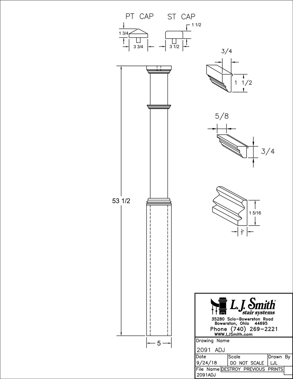 Box Newel w/2 Caps — L.J. Smith Stair Systems