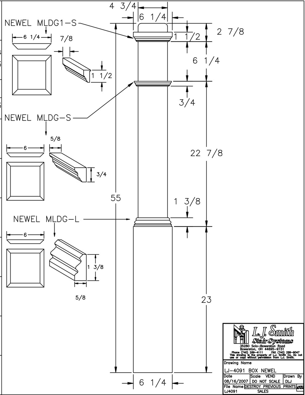 H&O×Nowell Silde-SideShelf 25 Half Box Newel — L.J. Smith Stair Systems