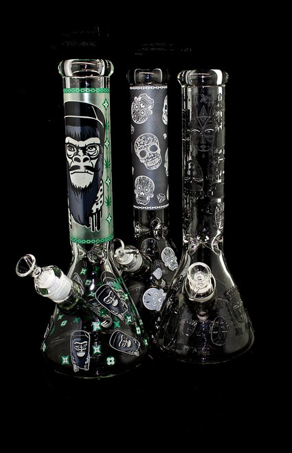 Glow in Dark Biker Design with Decal Water Pipe 12 inches -676