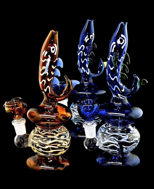 Colored Fish Glass on Glass Water Pipe-464a