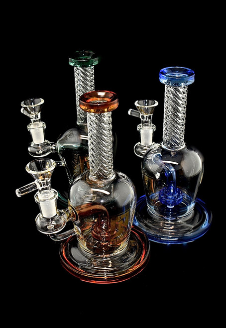 6B GLASS - 8" Twisted Water pipe with shower head perc -2020B60