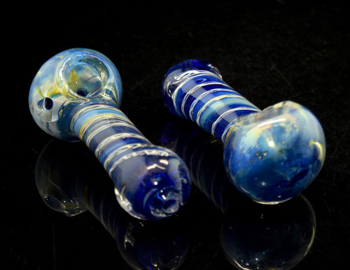 3.5" Twisted Color Tornado Blue Colored Hand Glass Pipe 80g | Outer Limit Sales - 1622