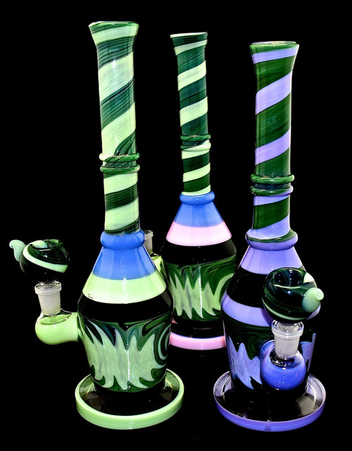 12" Reversible Biker Style fancy and marble style Glass Smoking Water Pipe -2006