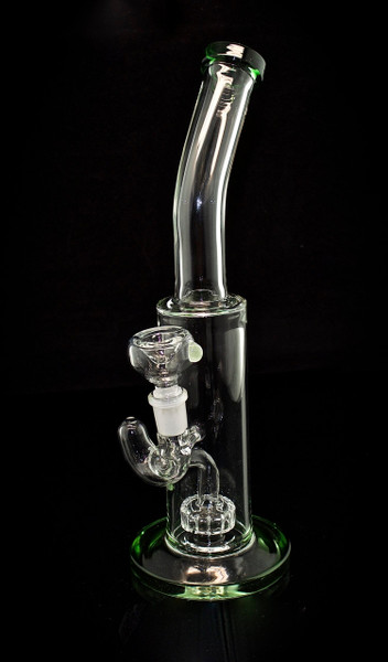 Bent Neck Fruit Tree Perc Glass Bell Water Pipe w/ Thick Base | 10 inches - | Outer Limit Sales-358