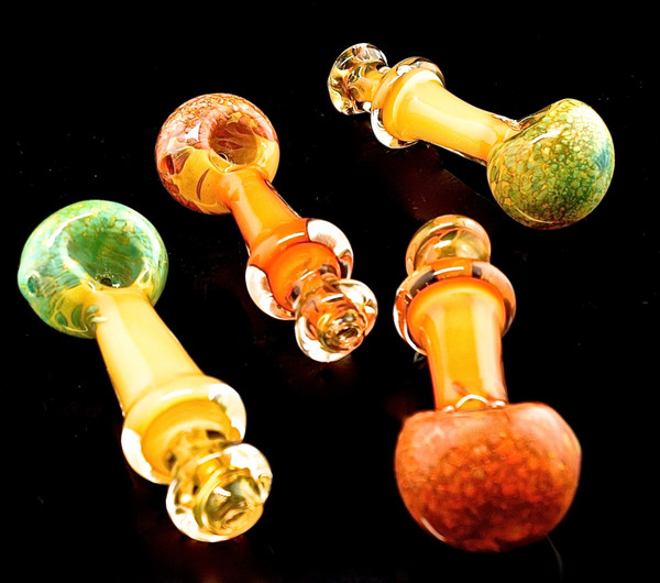 4" Gold Flaming Smoking Glass Pipe -Outer Limit Sales -1996