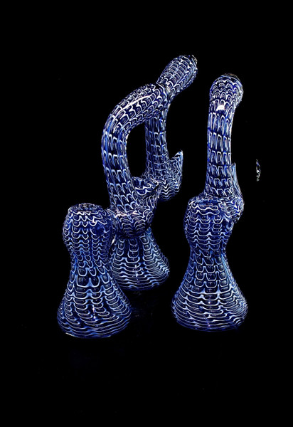 Blue Multicolor hand blown sherlock bubbler-379