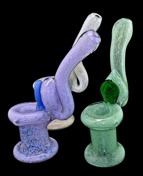 8 " Solid Color Swan Neck Flat Mouth 2 Rings - Sherlock Bubbler Water Pipe - 1937a