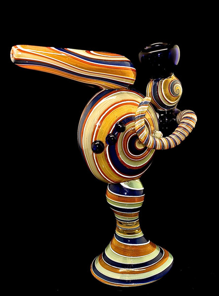 Reverse Gold Fumed Spiked Colored Glass Hammer Bubbler -1944a