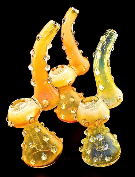 Medium Gold Fumed Glass Sherlock Bubbler - Outer Limit Sales -1959a