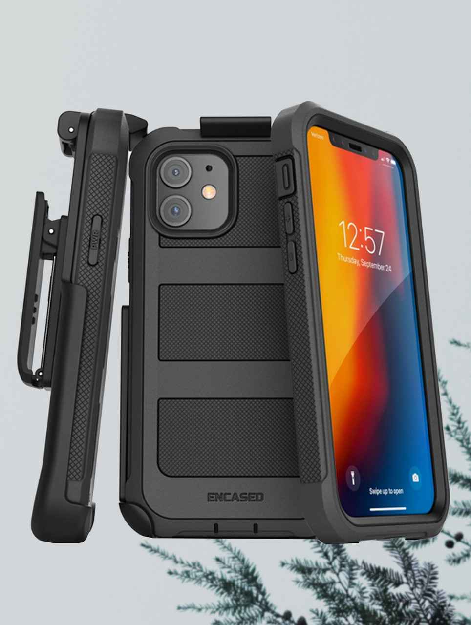 Encased Falcon Case Built-in Screen Guard for iPhone 12/12 Pro with Belt Clip Holster - Black Encased Falcon Case Built-in Screen Guard for iPhone 12/12 Pro with Belt Clip Holster - Black