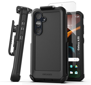 Encased Falcon Case Samsung Galaxy A35 5G with Belt Clip Holster & UHD Screen Protector - Black