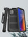Encased Falcon Case and Tempered Glass Screen Guard iPhone 12 Pro Max with Belt Clip Holster - Black