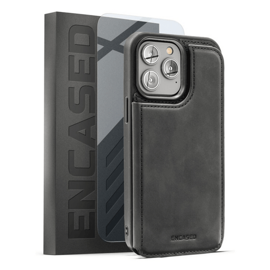 Encased Flipback Wallet Case with Screen Protector iPhone 14 Pro Max - Black