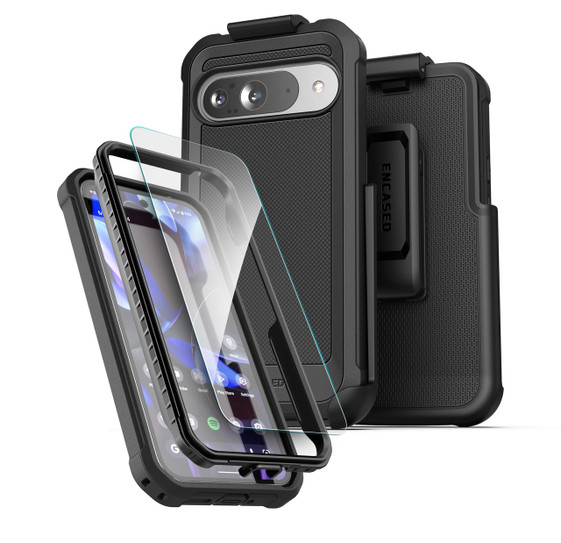 Encased Falcon Case Google Pixel 9/9 Pro with Belt Clip Holster - Black